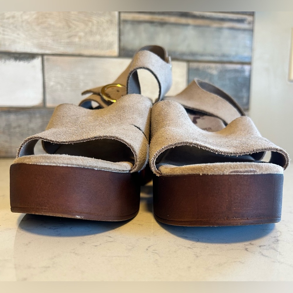 BioNatura Suede Leather Platform Heeled Sandals in Taupe Size 9/40 - Picture 7 of 12